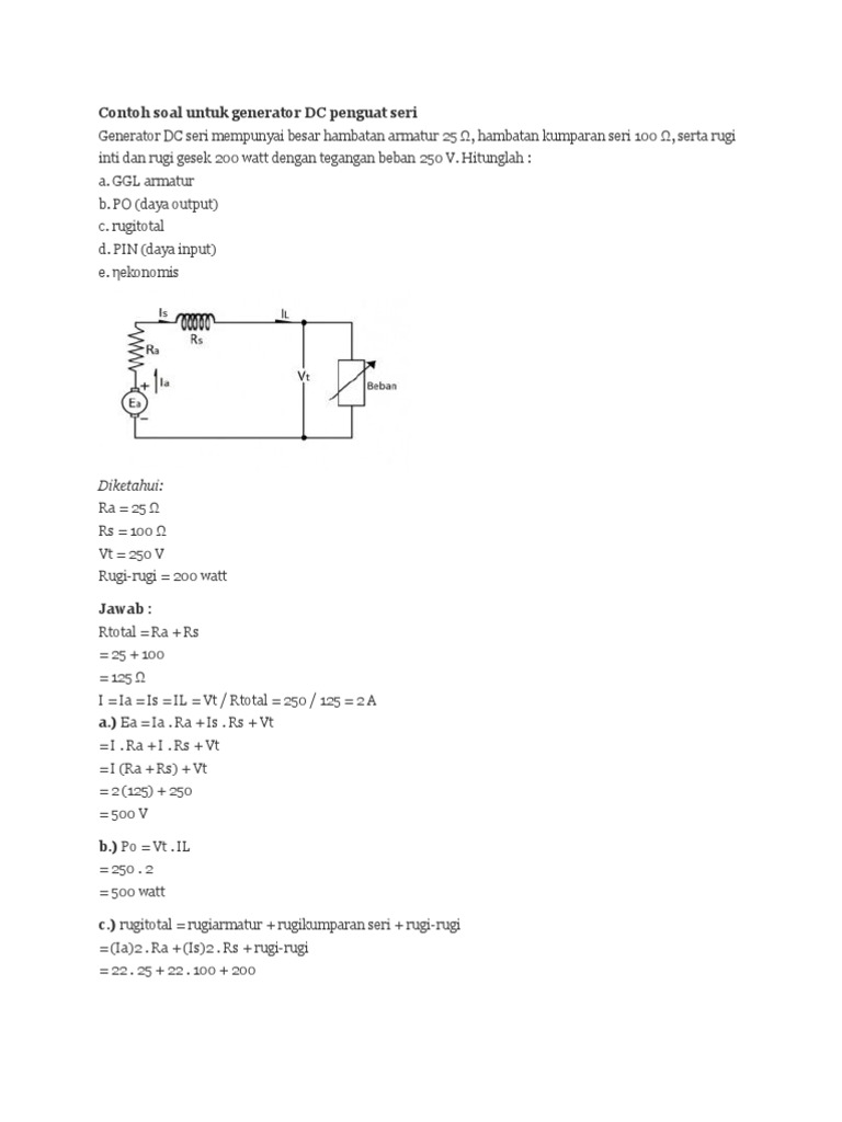 Contoh Soal Untuk Generator Dc Penguat Seri