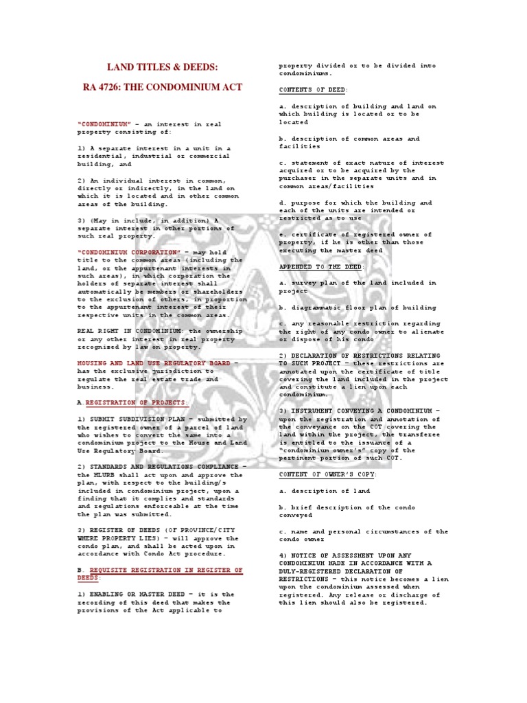 The Condominium Act (Ayn Ruth Notes) | PDF | Condominium | Deed