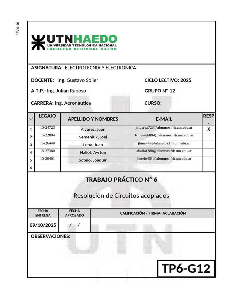 TP 6 Circuitos Acoplados Aero 2025 | PDF | Electricidad | Electromagnetismo