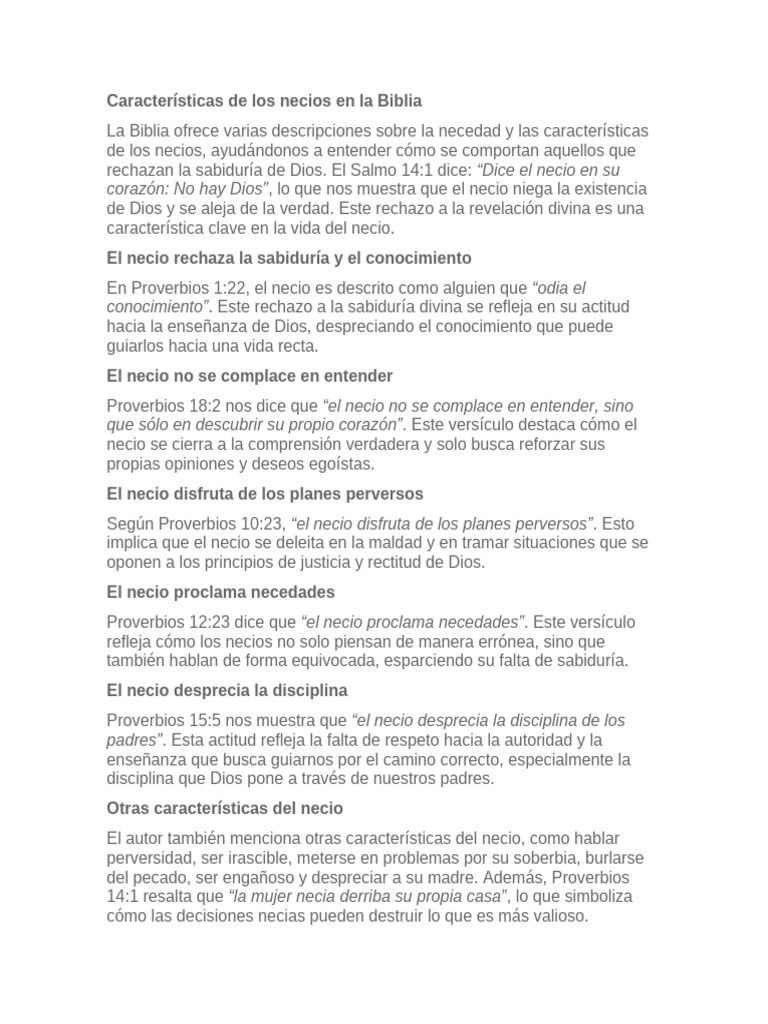 Características del necio en la Biblia | PDF | Jacob | Sabiduría