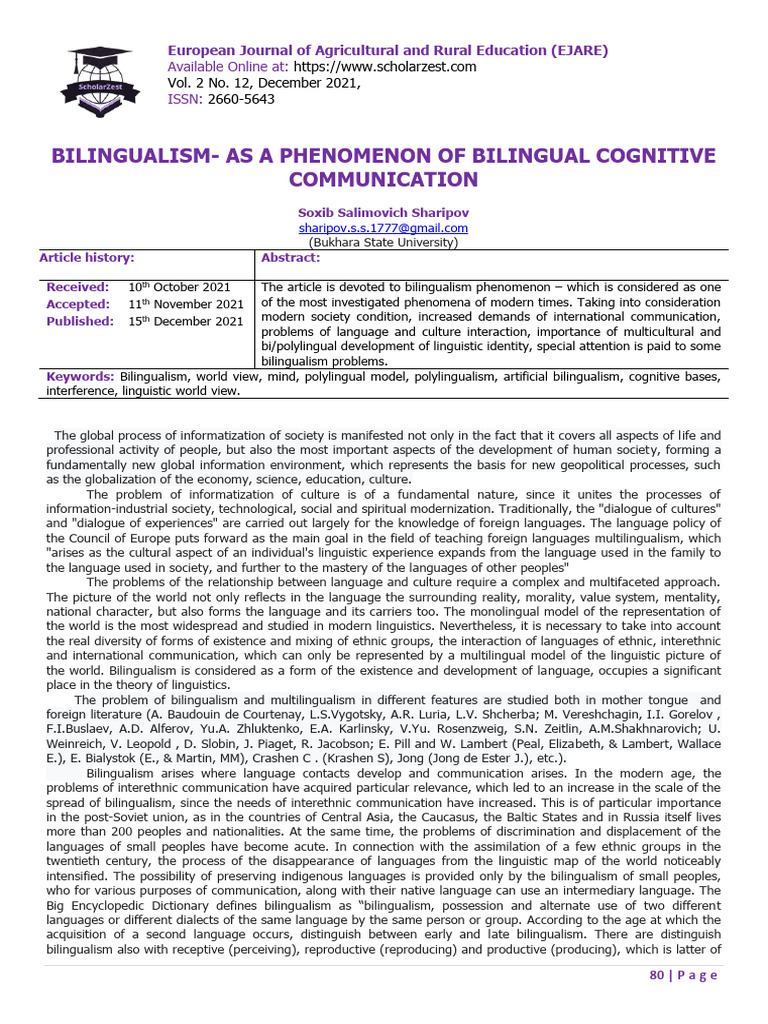 Bilingualism in Cognitive Communication | PDF | Multilingualism ...