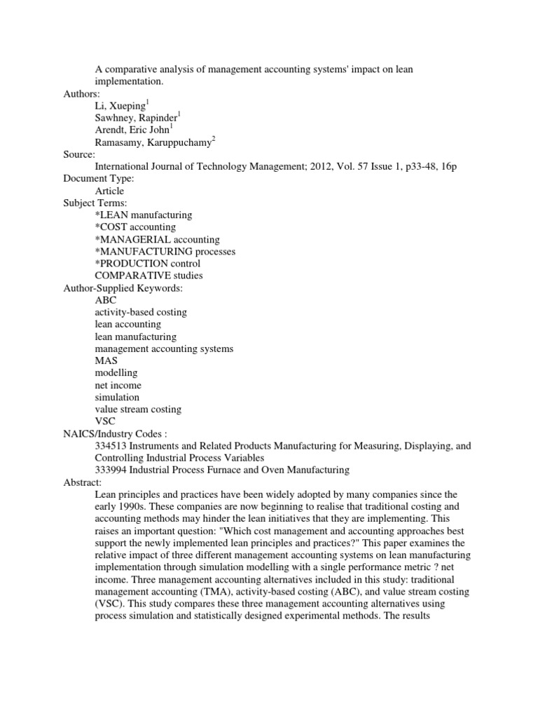 A Comparative Analysis of Management Accounting Systems | PDF ...