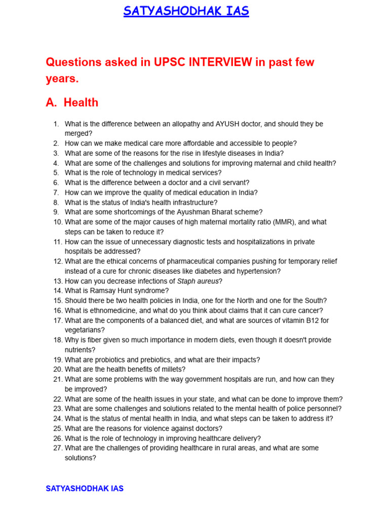 UPSC Interview Questions on Health, Education, and Development | PDF