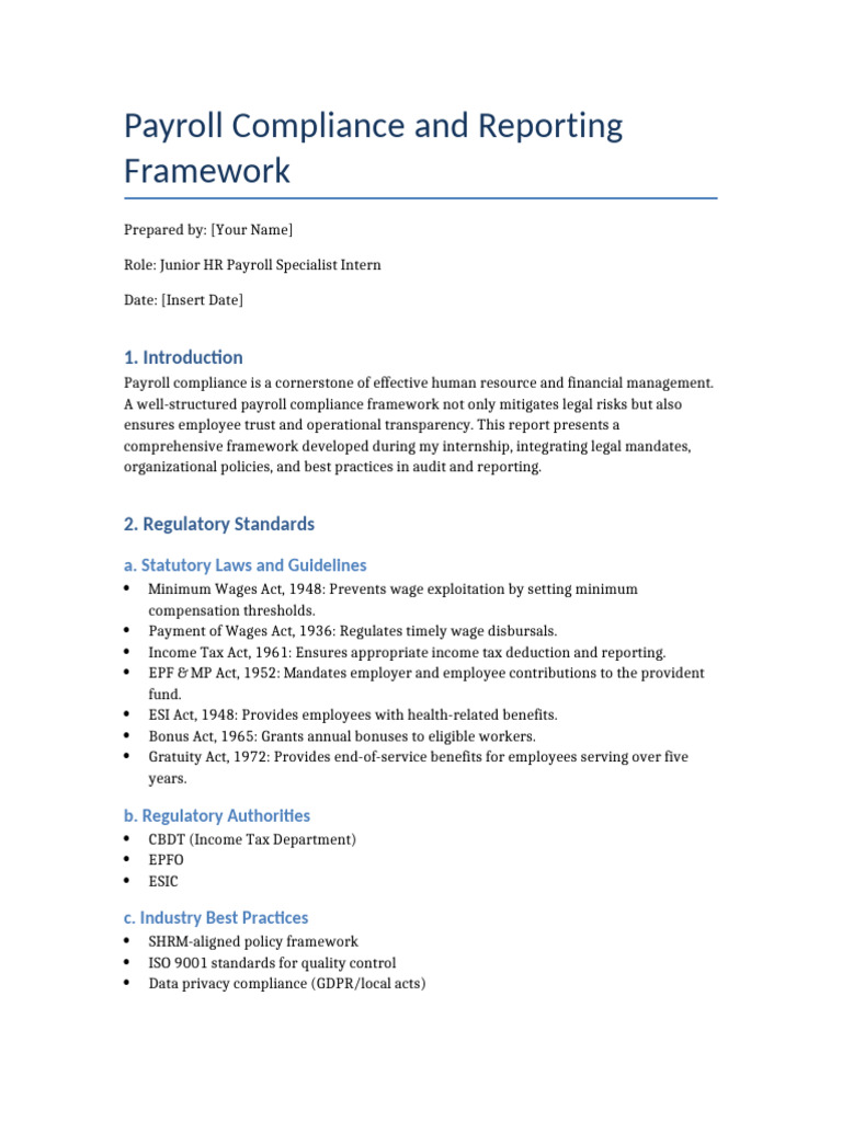 Payroll Compliance Framework Overview | PDF | Payroll | Regulatory ...