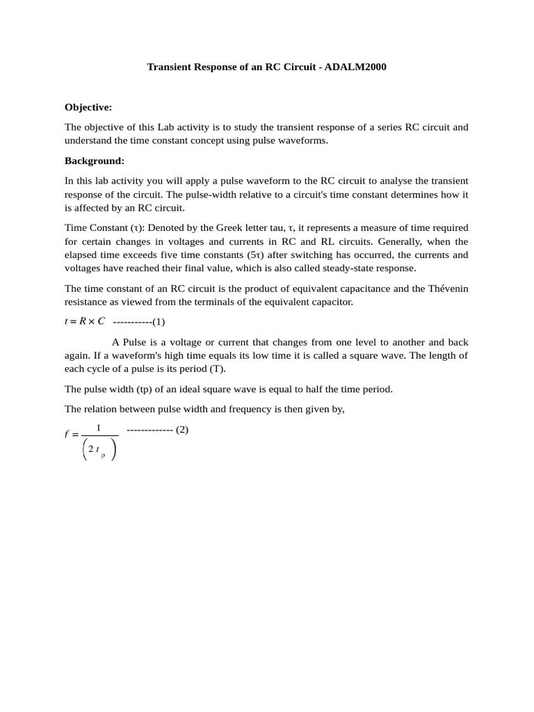 Analyzing RC Circuit Transient Response | PDF | Capacitor | Electrical ...