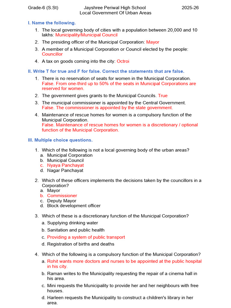 Local Government Functions in Urban Areas | PDF