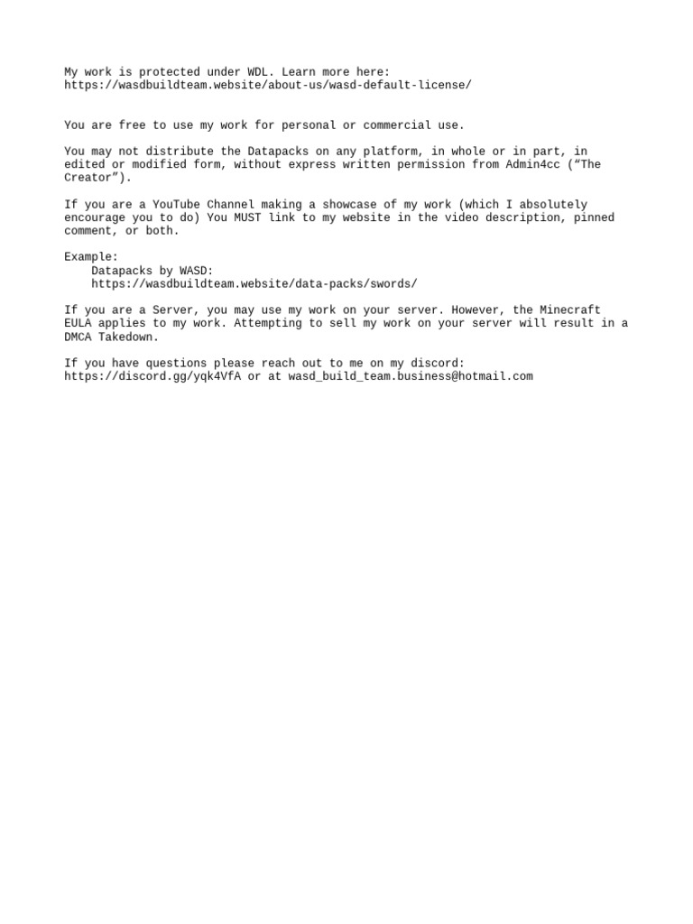 WASD Datapack Usage Guidelines | PDF