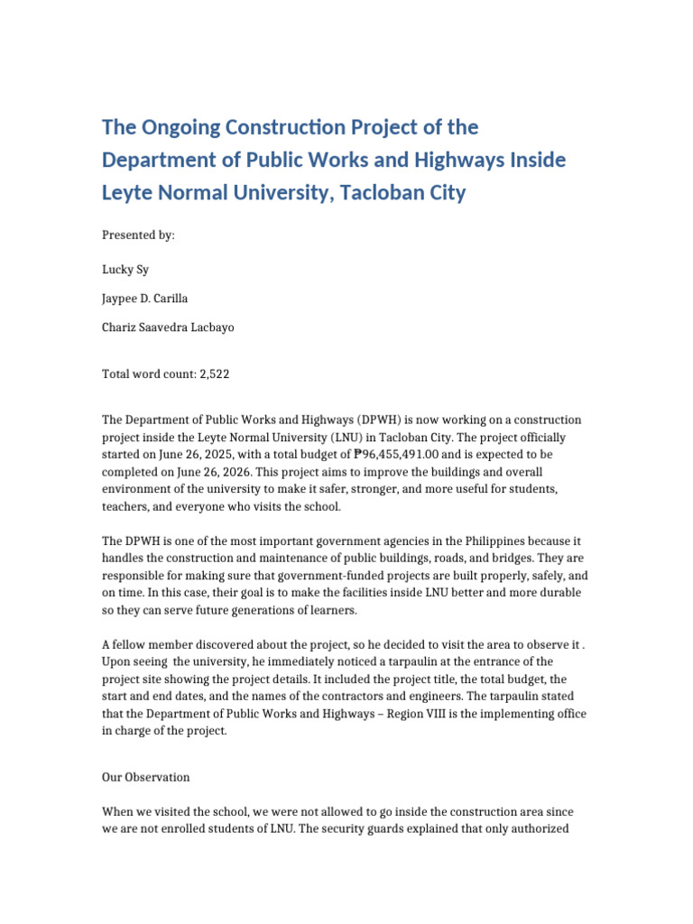 LNU Construction Project Overview 2025 | PDF | Concrete | Safety
