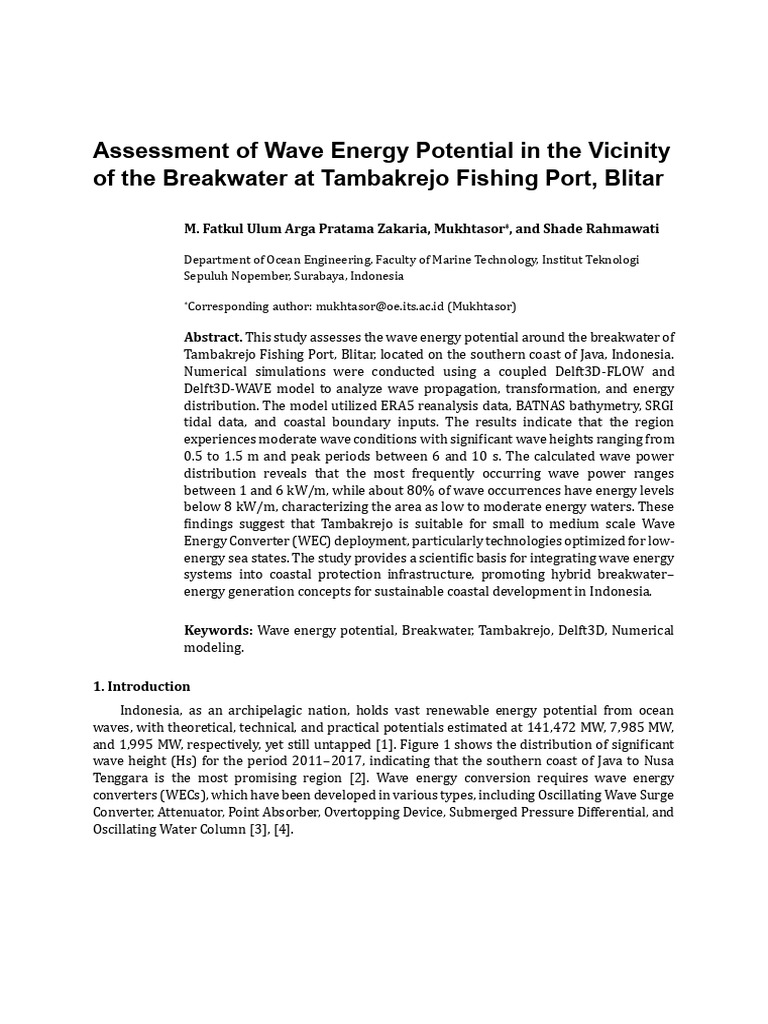 Assessment of Wave Energy Potential in The Vicinity of The Breakwater ...