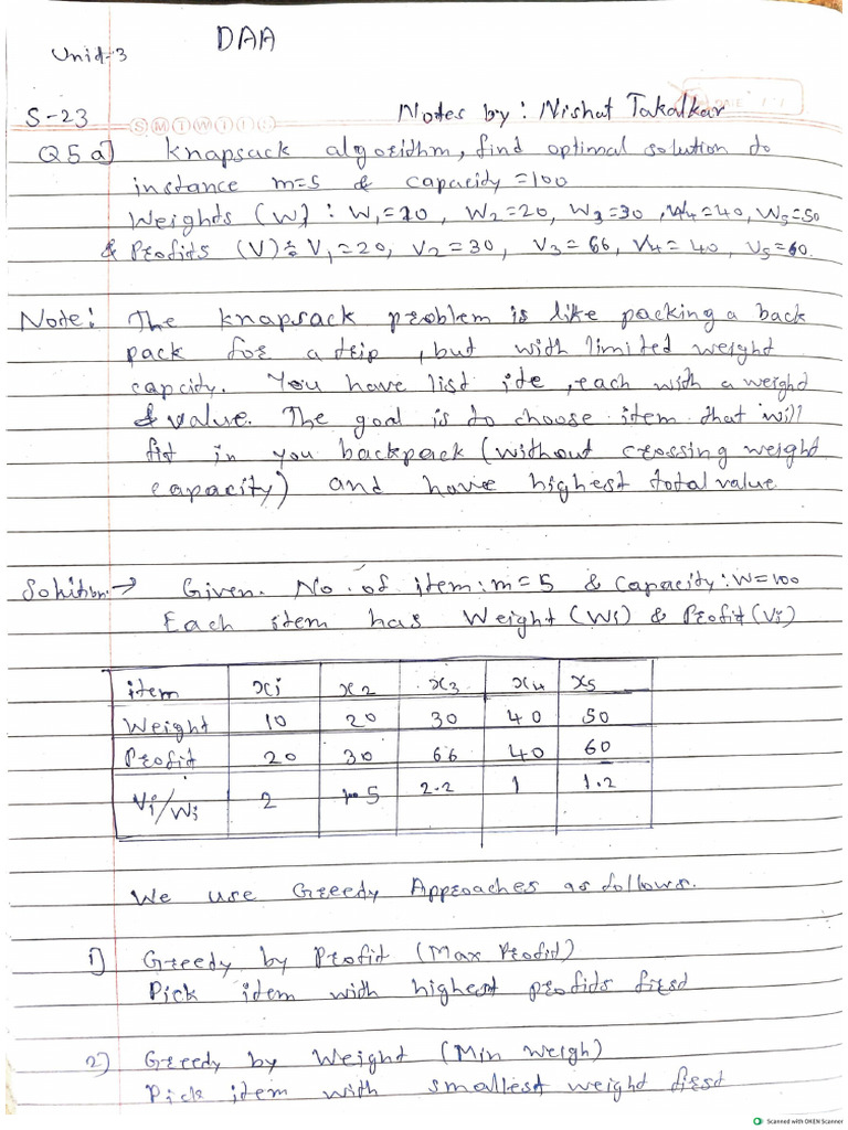 DAA Solved Numerical Unit 3 & 4 | PDF