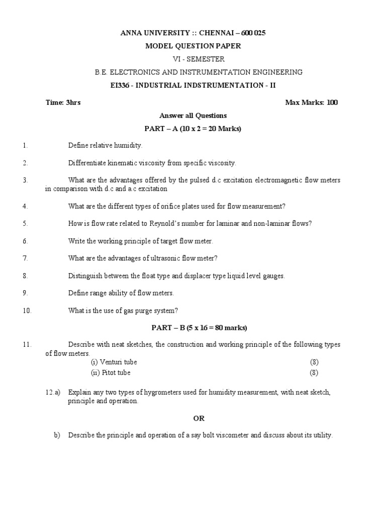 Indust Instru 2 Model Qus | PDF | Technology & Engineering
