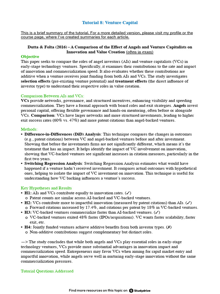 VC vs. Angel Investors: Innovation Impact | PDF | Venture Capital ...
