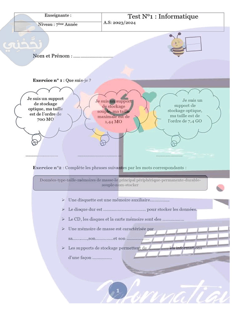 Devoir de Controle n1 Informatique 2024 | PDF