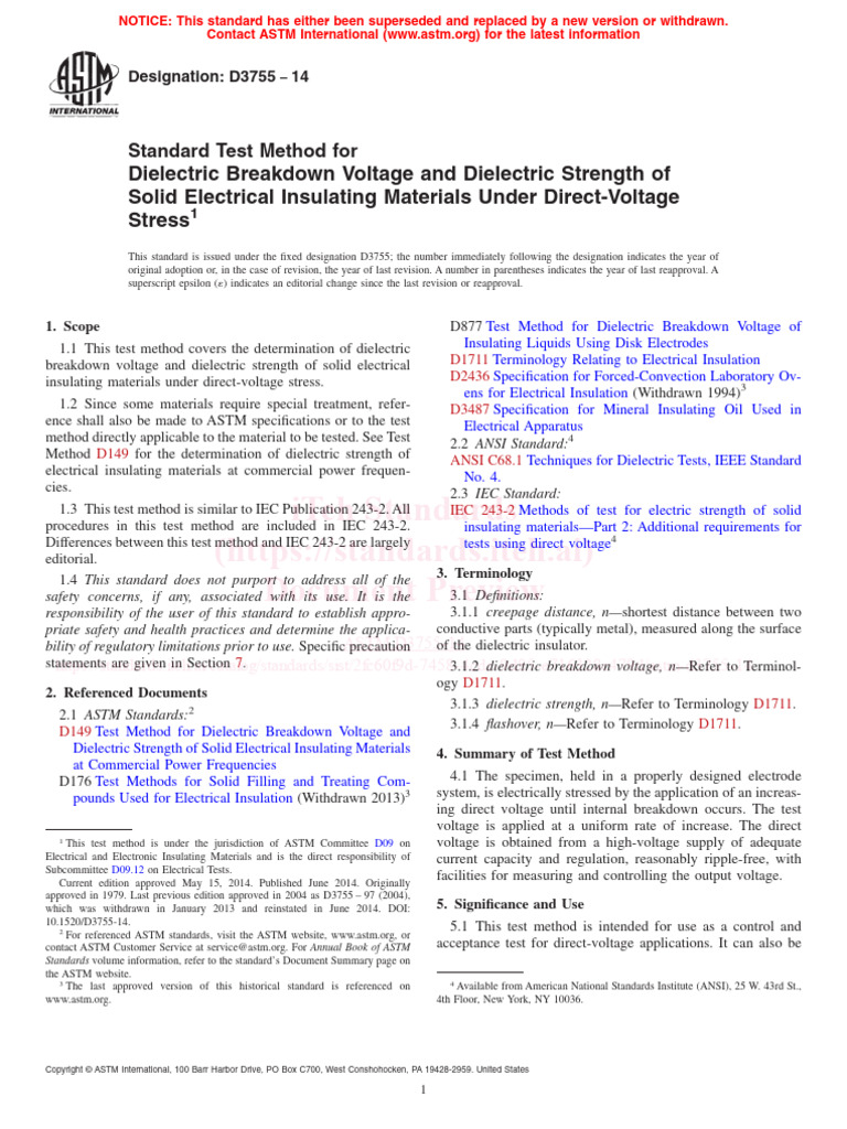 ASTM D3755: Dielectric Strength Testing | PDF | Electrical Breakdown ...