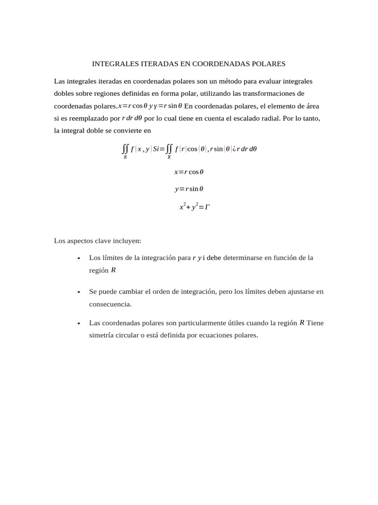 Integrales Iteradas en Coordenadas Polares | PDF | Integral | Funciones ...