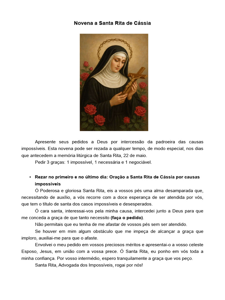 Novena de Santa Rita de Cássia | PDF | Oração | Oração do Senhor