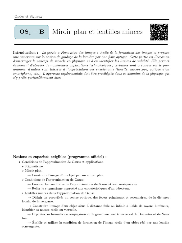 Miroirs plans et lentilles minces en optique | PDF | Spectre ...