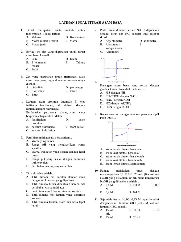 Soal Titrasi Asam Basa dan Indikator | PDF