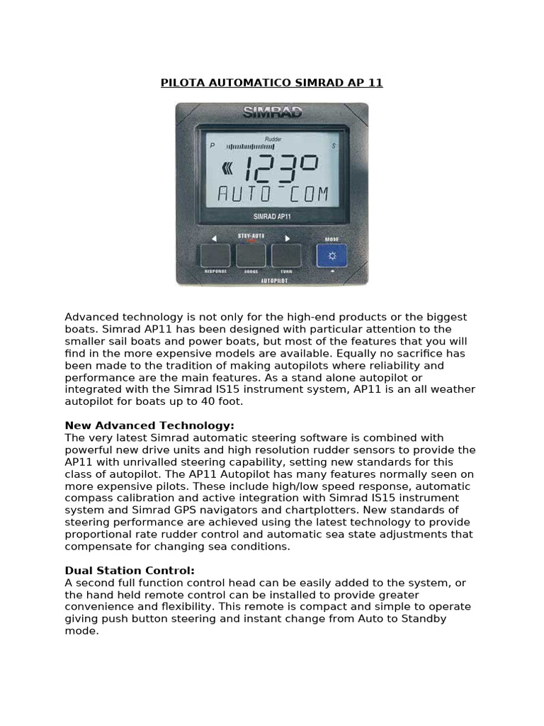 Simrad AP11 Autopilot Overview | PDF | Magnetometer | Compass