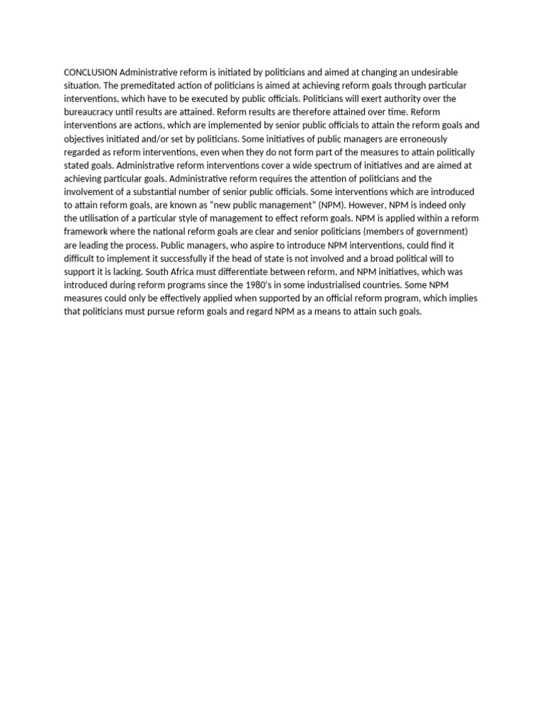 CONCLUSION Administrative Reform Is Initiated by Politicians and Aimed ...
