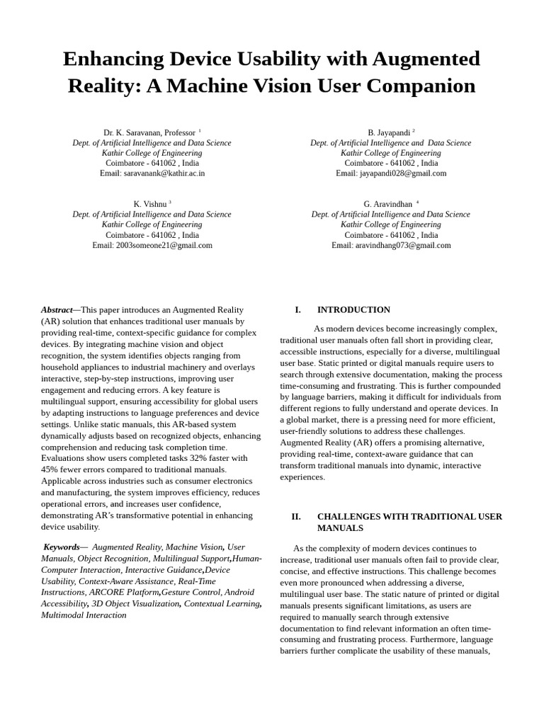 Augmented Reality User Manuals For Enhanced Device Usability - 1 | PDF ...