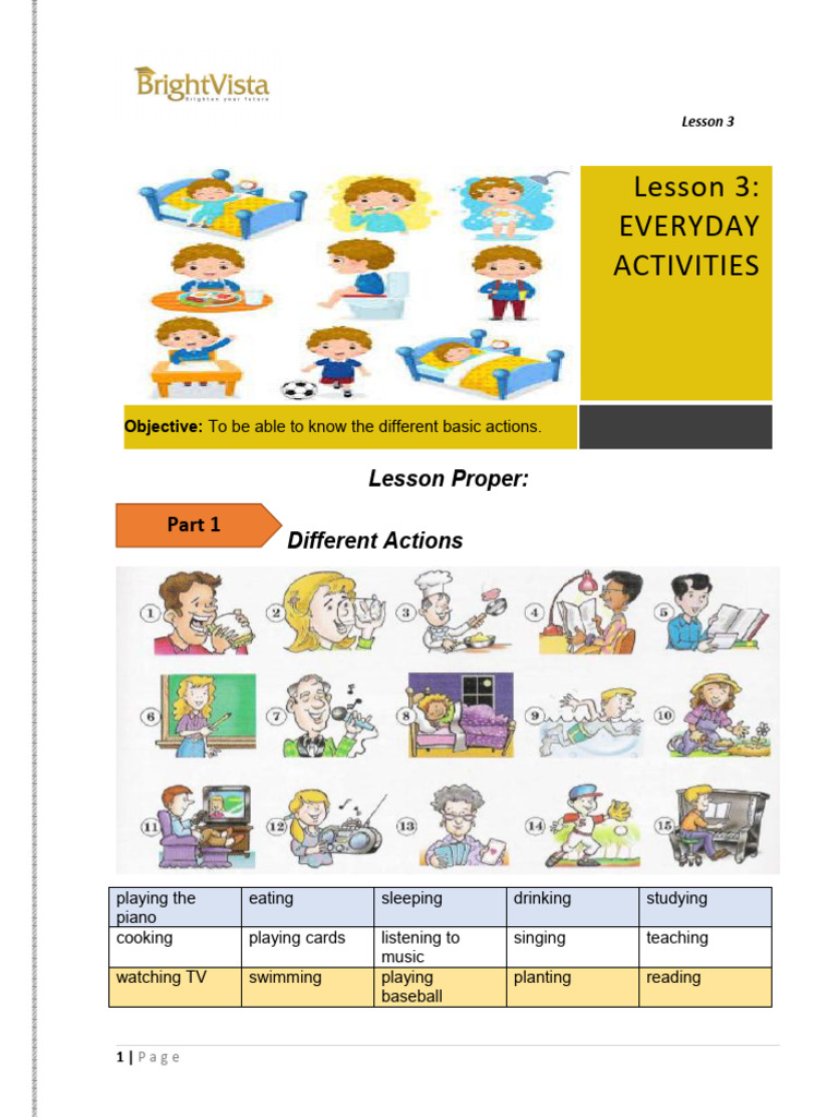 Everyday Activities and Actions Lesson | PDF