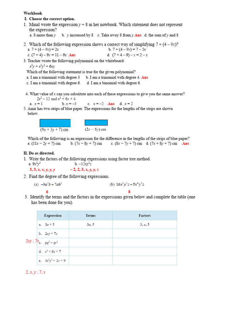 As WB CB VII Math Algebraic Expressions | PDF | Polynomial | Algebra