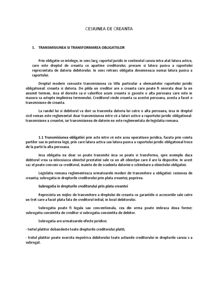 Cesiunea De Creanta