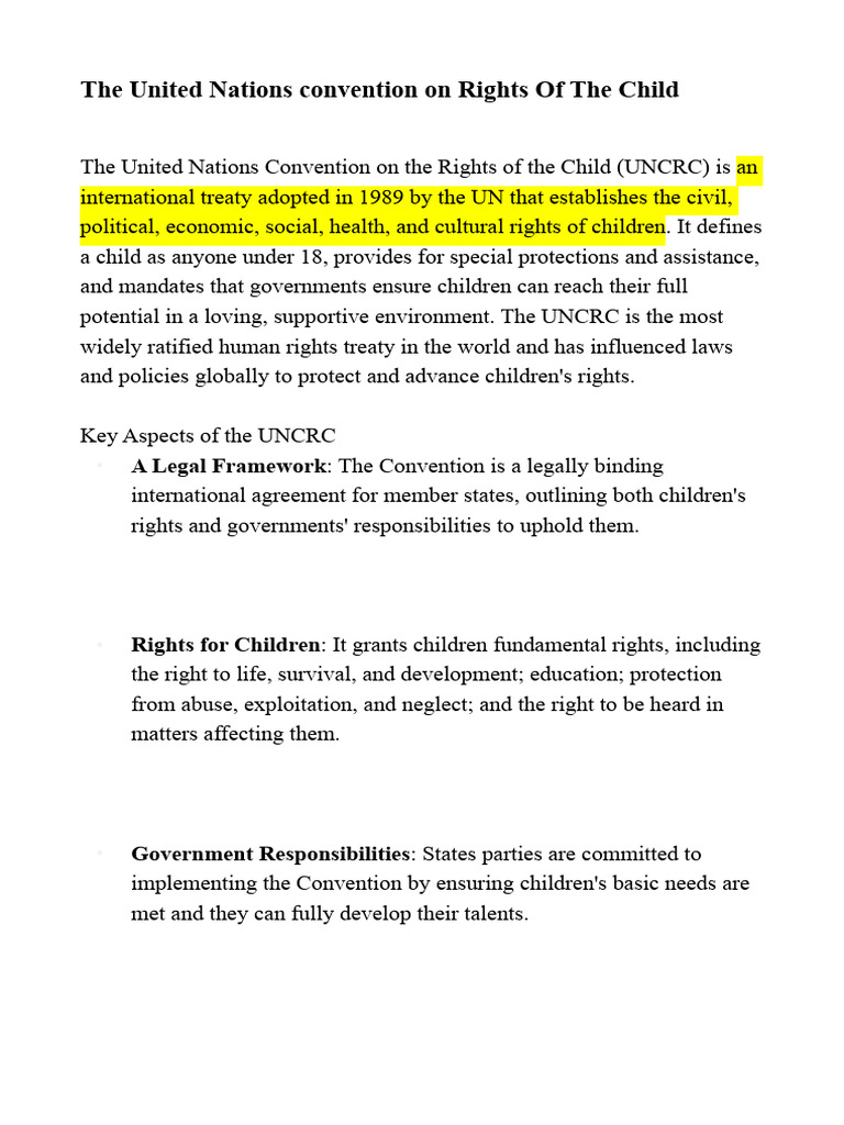 UN Convention on the Rights of the Child | PDF | Convention On The ...