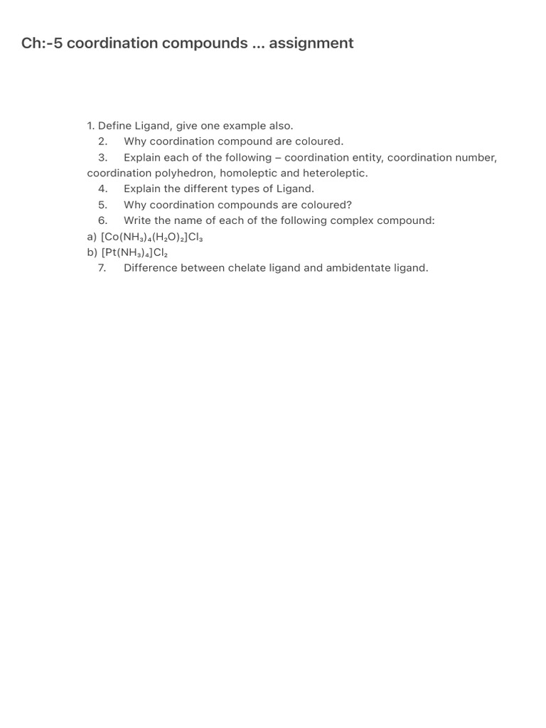 Coordination Compounds Assignment Guide | PDF