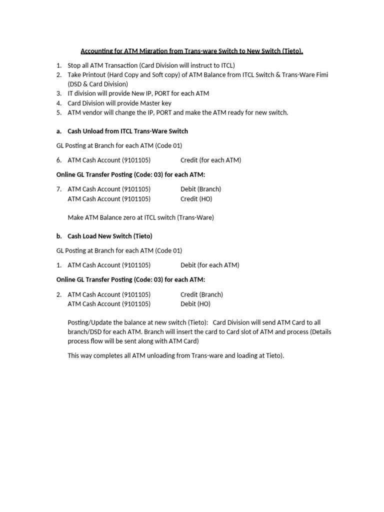 Accounting For ATM Migration From Old Switch To New Switch-Final | PDF
