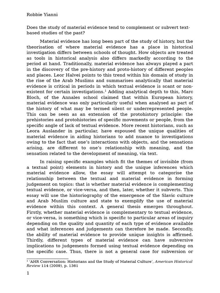 Does The Study of Material Evidence Tend To Complement or Subvert Text ...