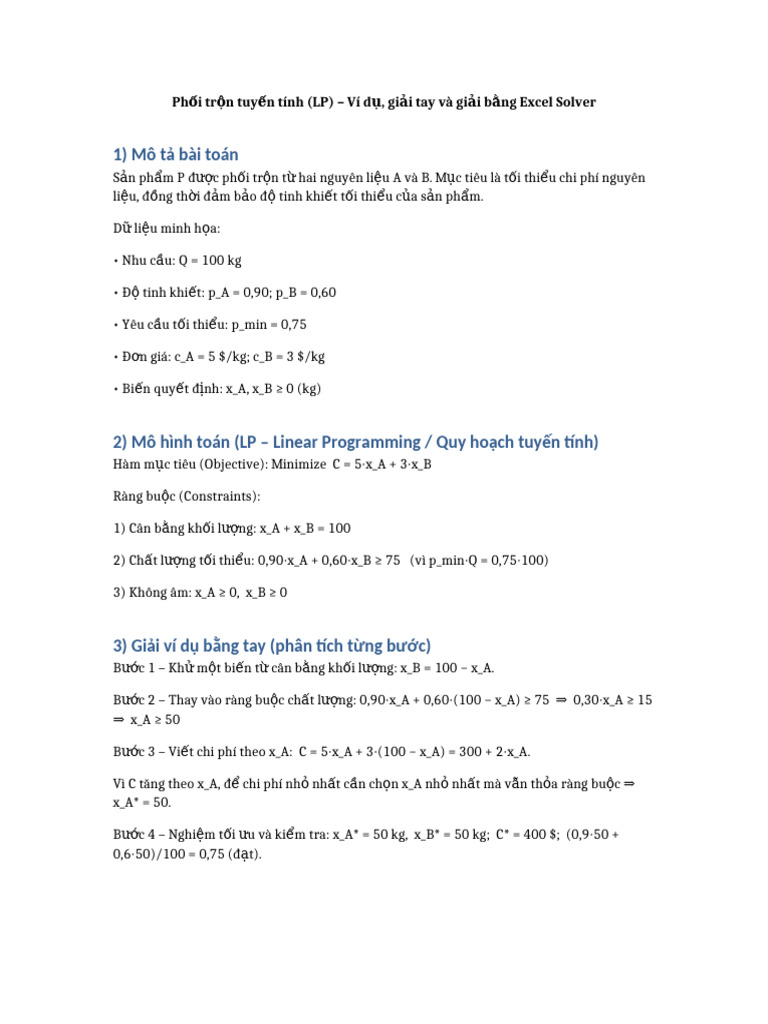 Blending LP Hand and Excel Solver | PDF