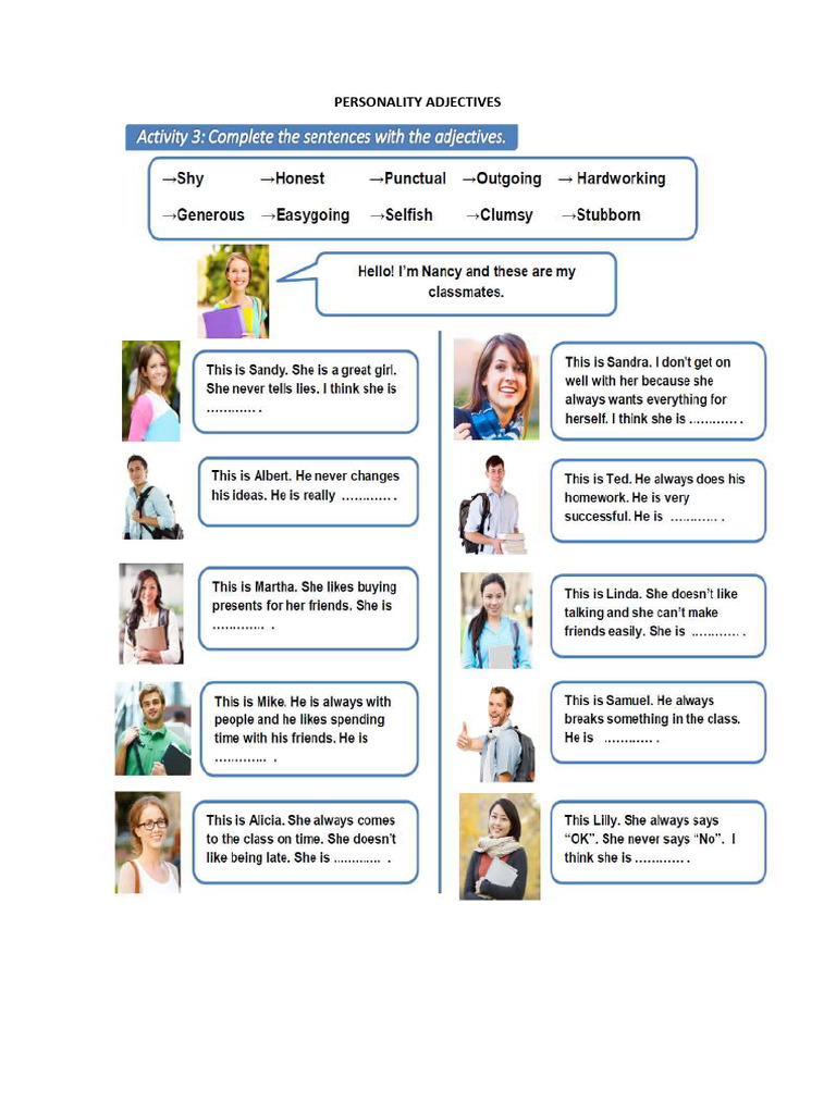 Personality Adjectives Exercise | PDF
