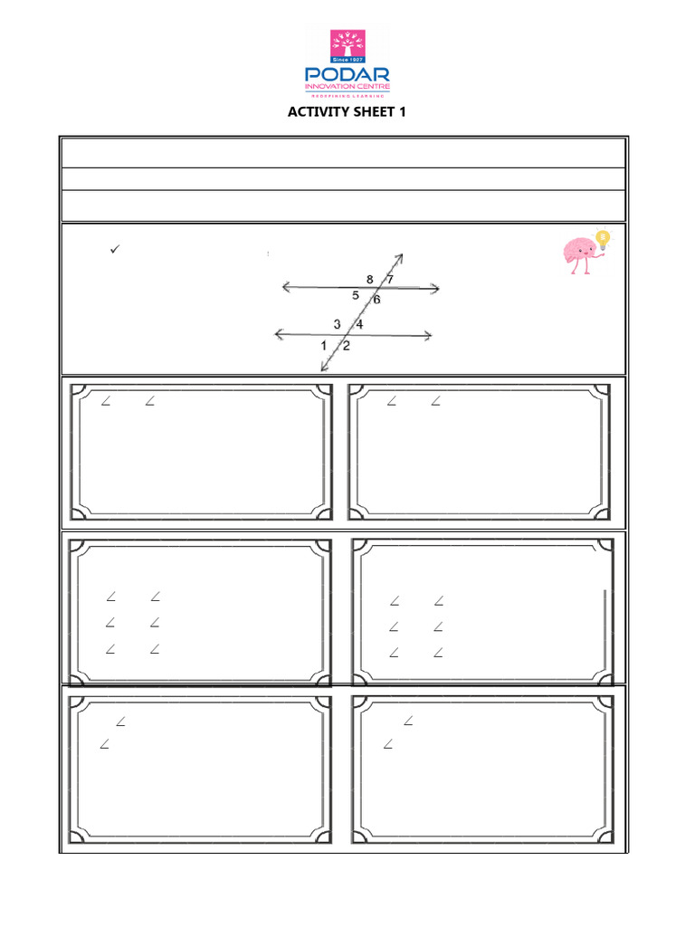 Activity Sheet 1 - CB - VII - Math Lines and Angles | PDF