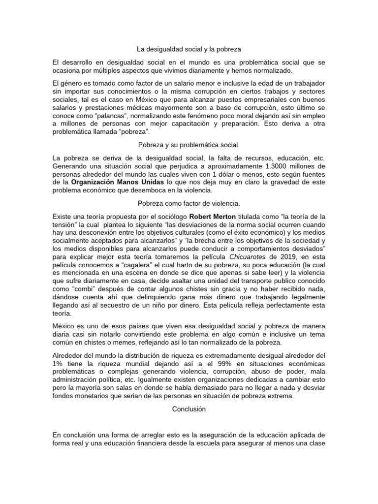 La Desigualdad Social y La Pobreza | PDF | Pobreza | Pobreza e indigencia