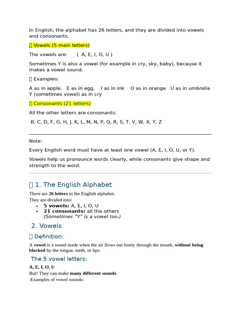 Understanding English Vowels and Consonants | PDF | Vowel | Consonant