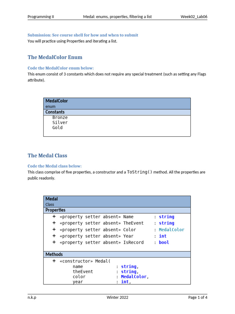 Week 02 Lab 06 Medal W | PDF | Constructor (Object Oriented Programming ...