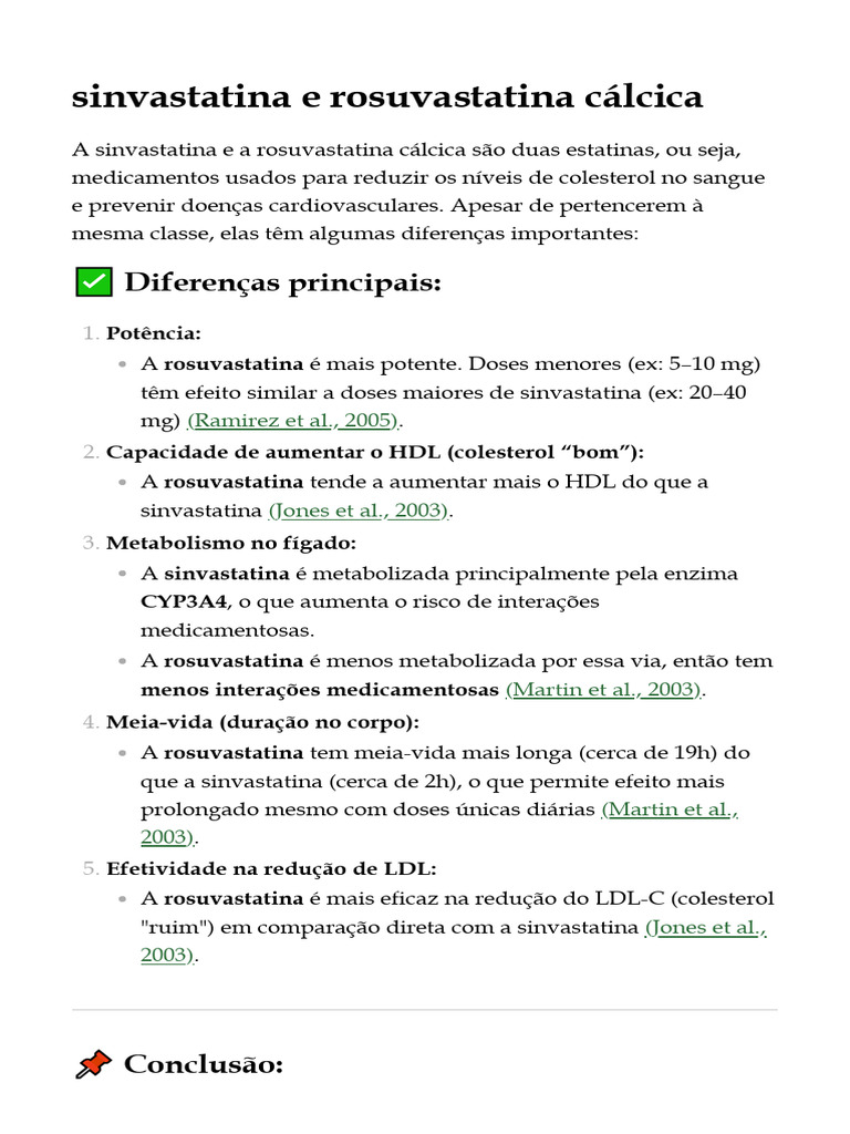 Diferenças entre Sinvastatina e Rosuvastatina | PDF