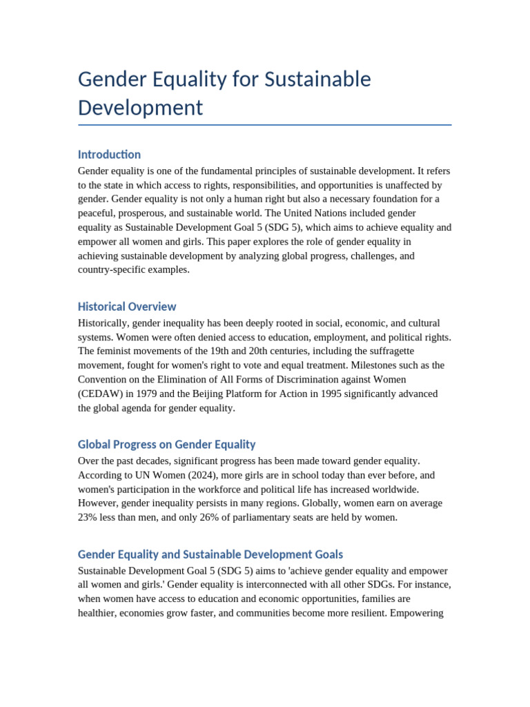 Gender Equality: Key to Sustainable Development | PDF | Gender Studies ...
