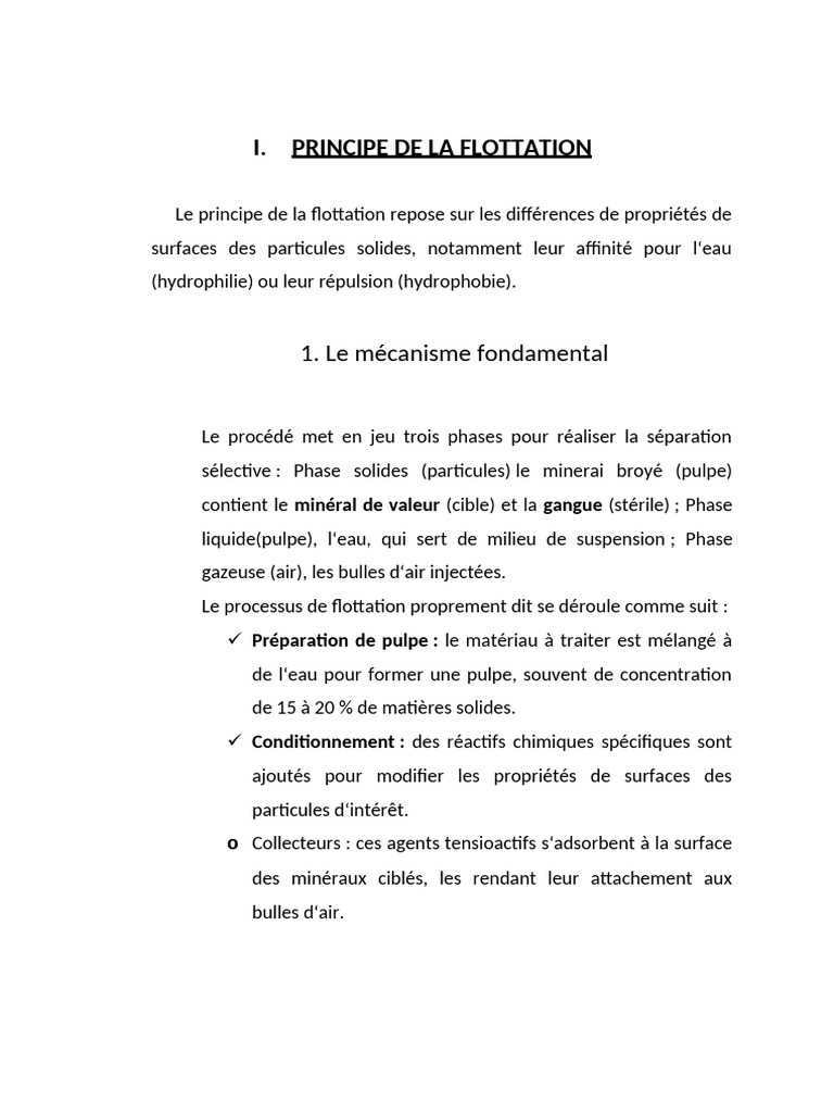 Principe et mécanismes de flottation | PDF | Tension superficielle | Eau