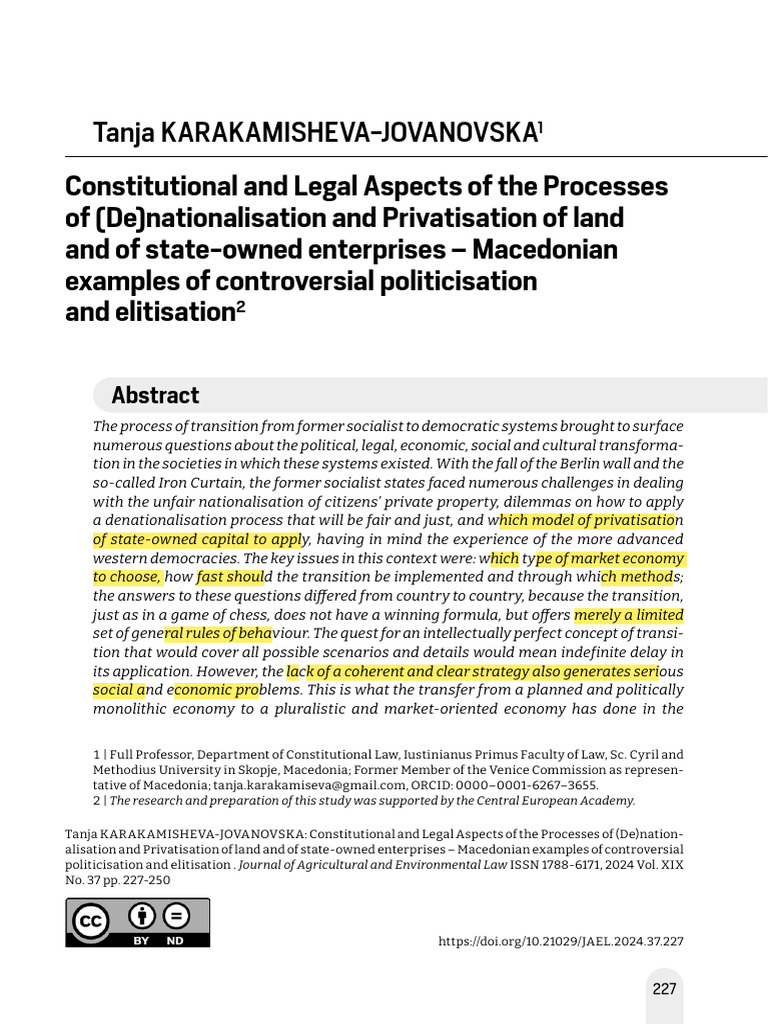 Constitutional and Legal Aspects of Denationaliztion and Privatization ...
