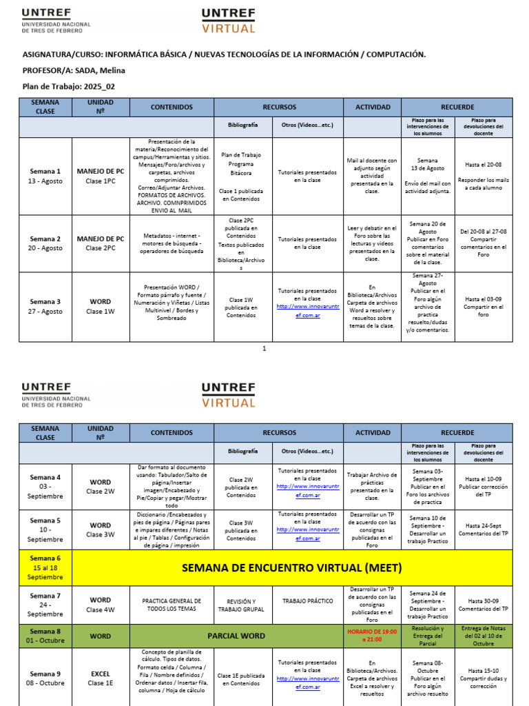 Plan de Trabajo Informática Básica 2025 | PDF | Archivo de computadora ...