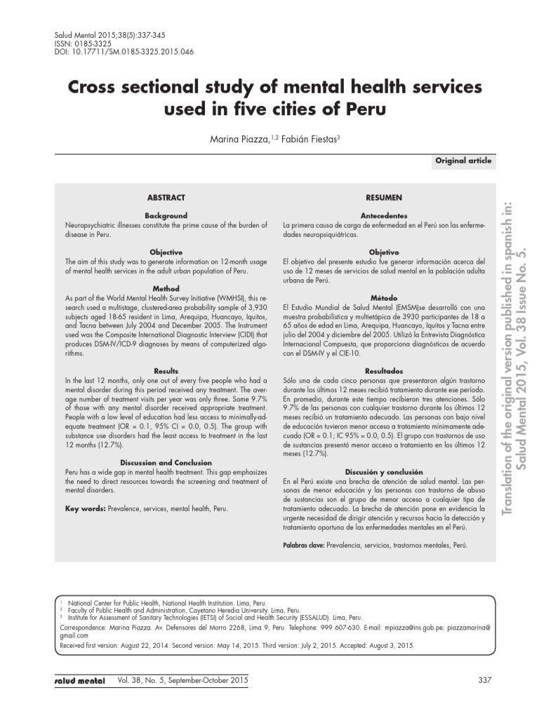 Cross Sectional Study of Mental Health Services Used in Five Cities of ...