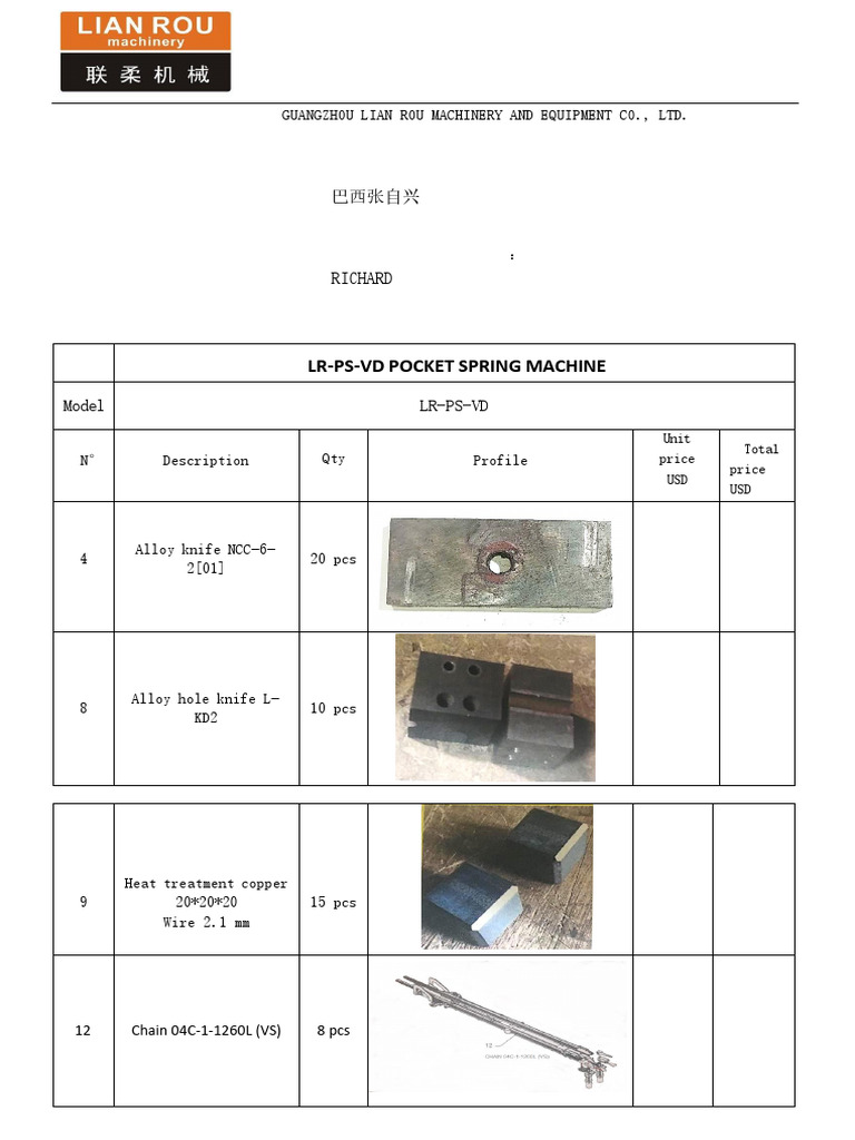 Proforma Invoice for Pocket Spring Machine | PDF