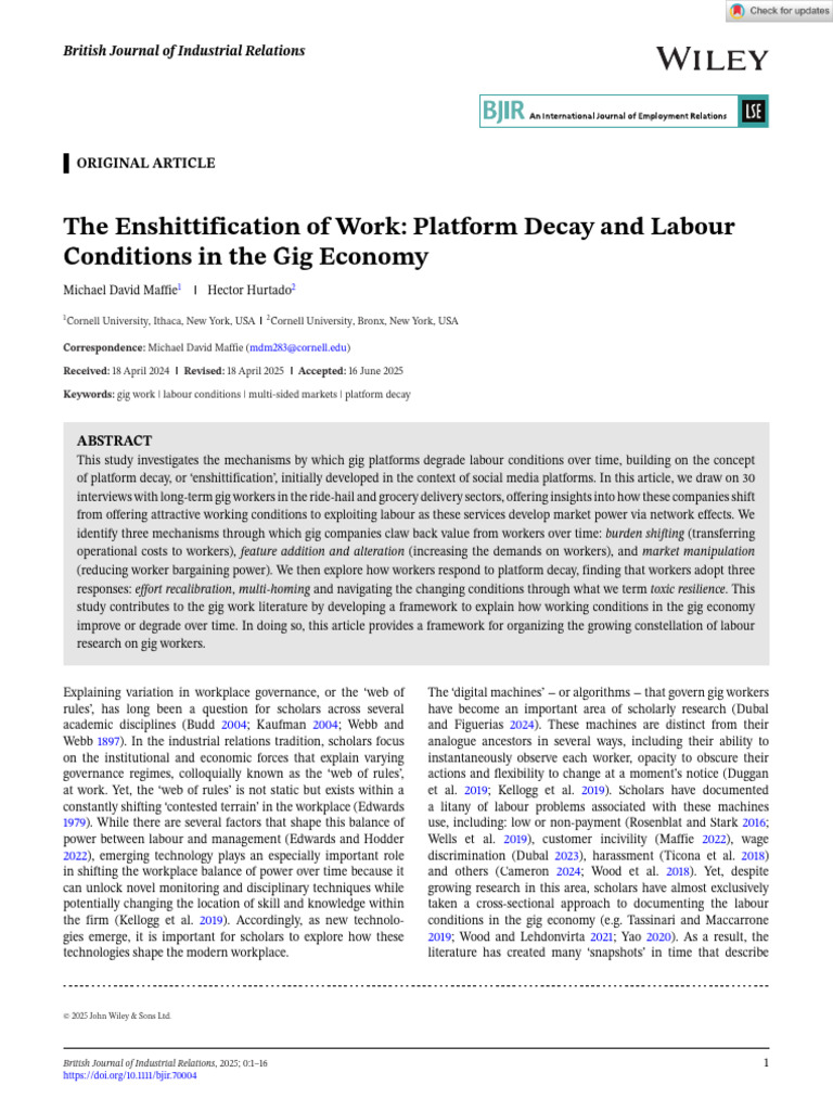 Gig Economy: Platform Decay & Labor Issues | PDF | Labour Economics | Data