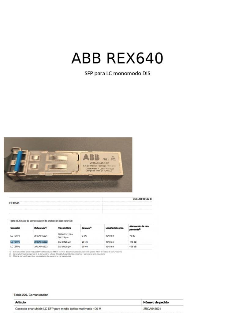ABB REX640 SFP Monomodo | PDF