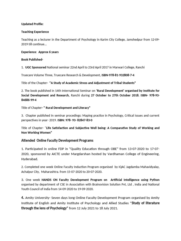 Psychology Lecturer Profile & Publications | PDF