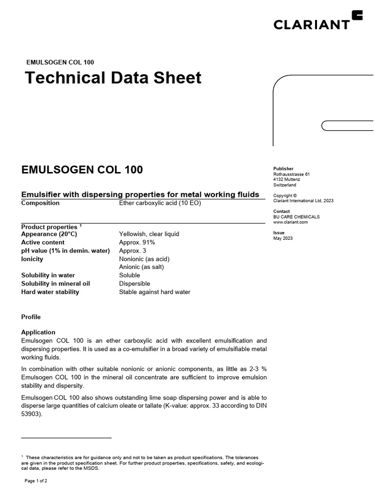 Emulsogen COL 100 Technical Overview | PDF | Emulsion | Applied And ...
