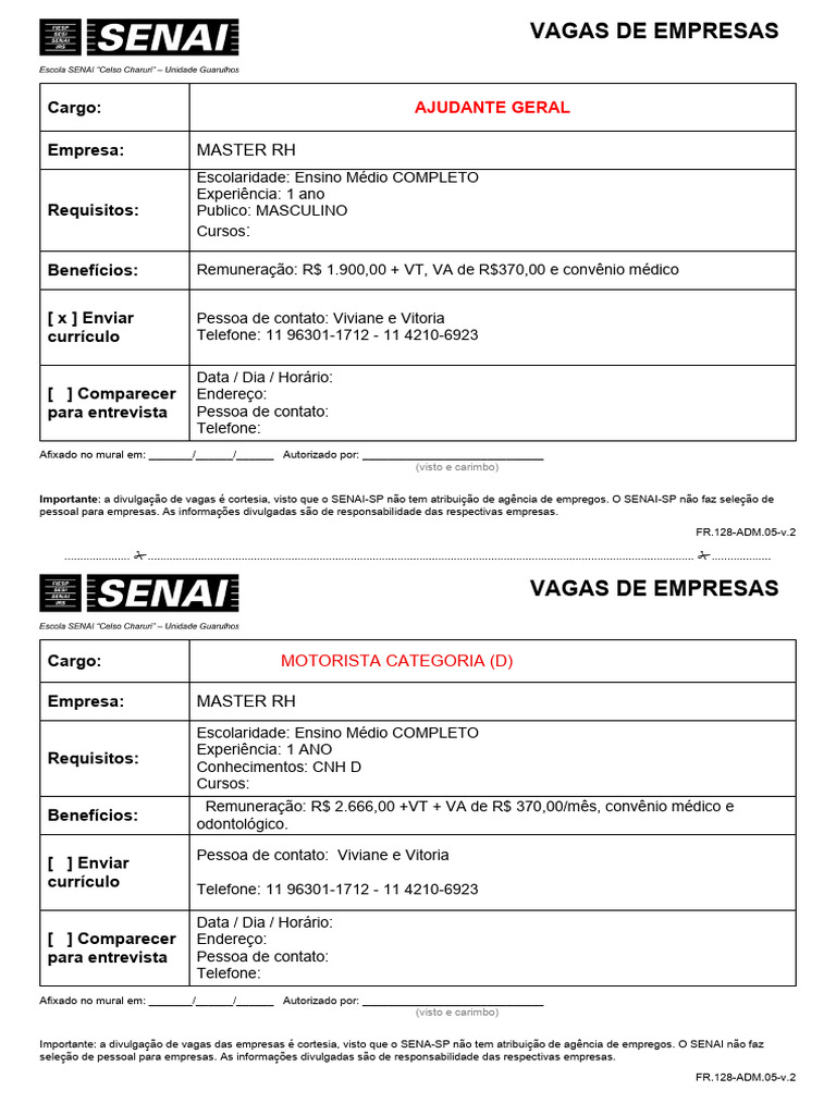 Vagas Abertas na Master RH | PDF